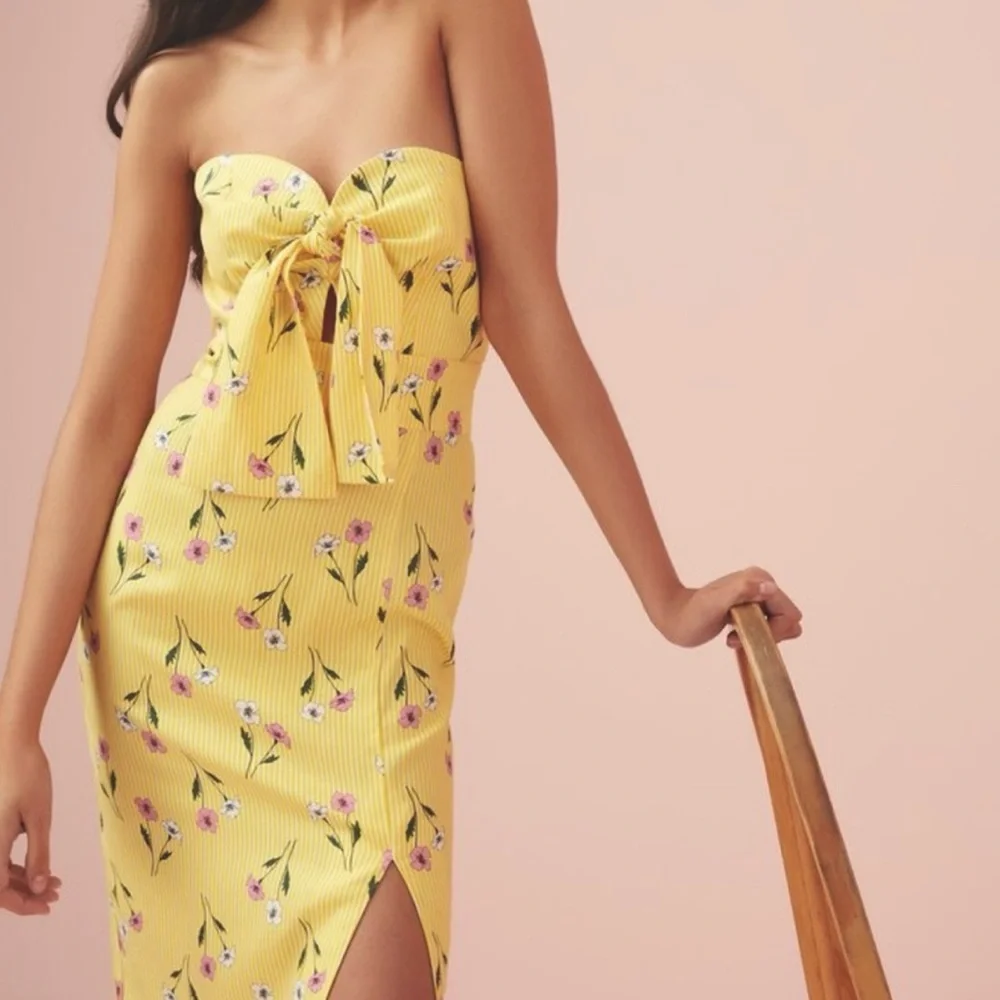 Finders Keepers Limoncello Floral Linen Strapless Bodycon Dress Sz M Easter - Picture 6 of 15